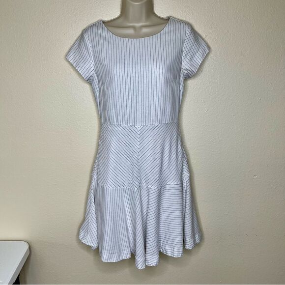 Banana Republic Linen Pinstripe Flutter Sleeve Flounce Hem Dress Women Size 4 - Picture 15 of 15